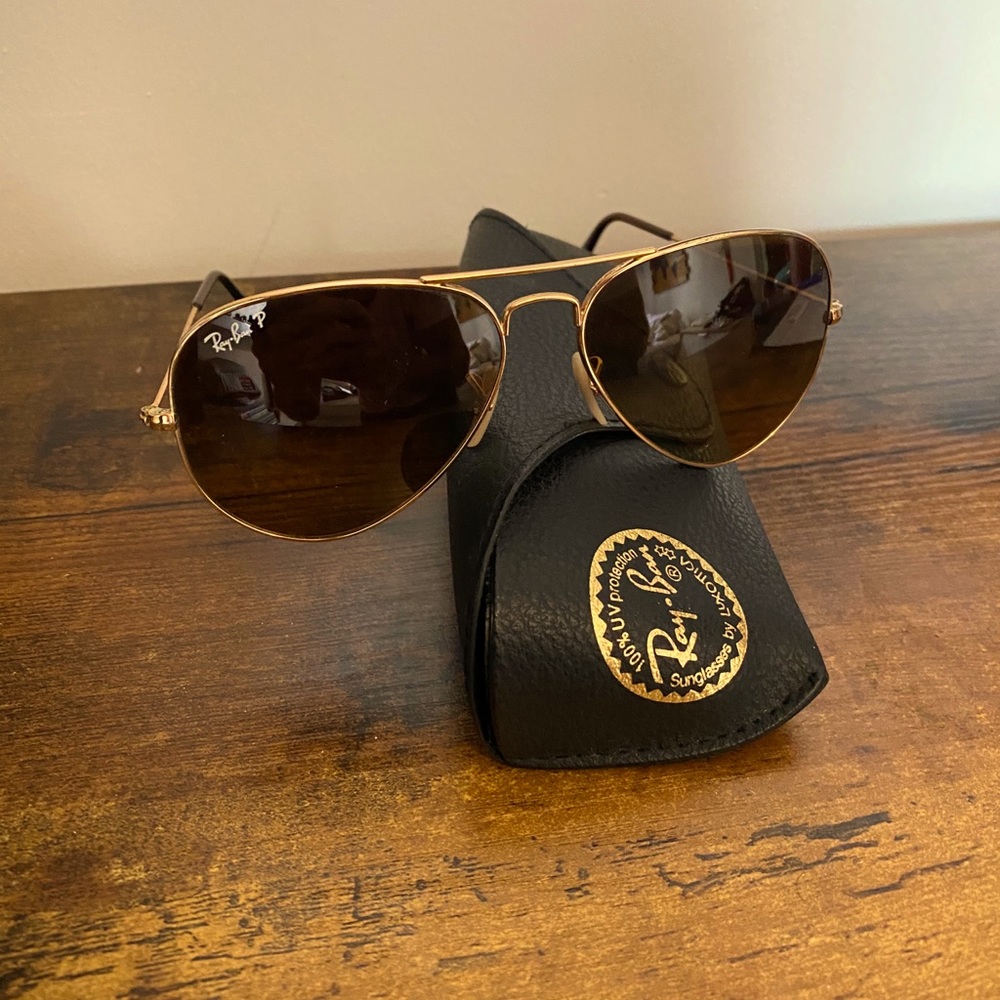Ray-Ban Aviator Brown/Gold Polarized Sunglasses